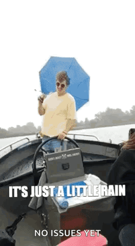 Man in Boat Holding Umbrella