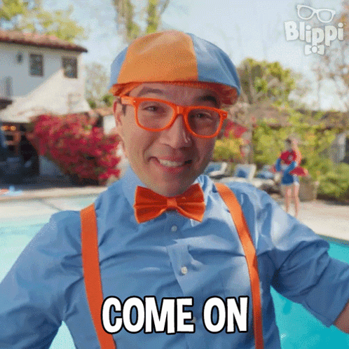 Man in Bow Tie and Suspenders Saying Come On by Pool