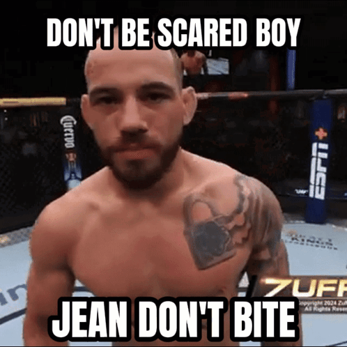 Man in Boxing Ring Don't Be Scared Boy Jean Don't Bite