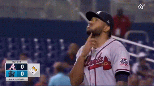 Man In Braves Jersey Looking Up GIF