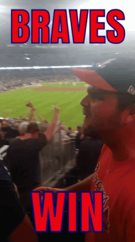 Man In Braves Shirt In Crowd GIF