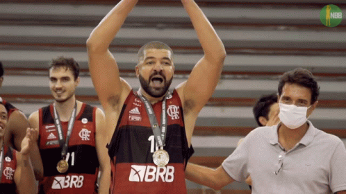 Man in BRB Jersey Arms Up