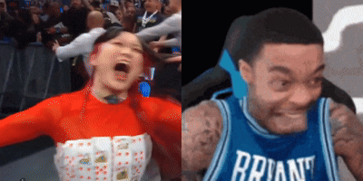 Man in Brian Jersey Making Face Beside Woman