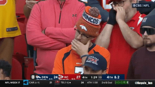 Man in Broncos Hat Watching Game