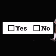 Man in Brown Coat Standing Before Yes No Sign