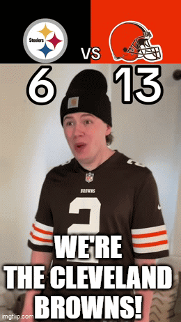 Man In Brown Jersey Number 3 In Front Of Steelers And Browns Poster GIF
