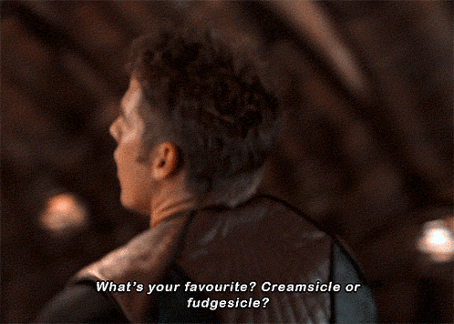Man In Brown Leather Vest Says What's Your Favourite Creamsicle Or Fudgesicle GIF