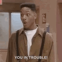 Man In Brown Shirt And Suspenders Saying You In Trouble GIF