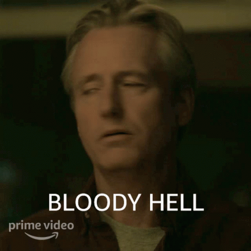 Man in Brown Shirt Saying Bloody Hell