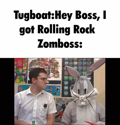 Man In Bugs Bunny Costume Talking To Man In White Shirt GIF