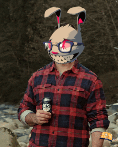 Man in Bunny Mask Holding Busch Can