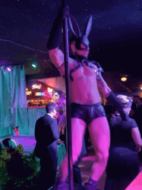 Man In Bunny Mask Pole Dancing GIF