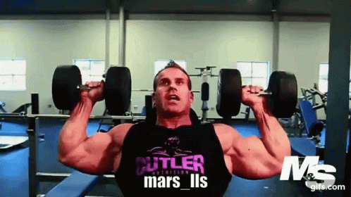 Man In Butler Mars II's Shirt Lifting Dumbbells GIF