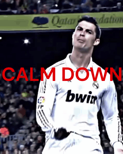 Man In Bwin Jersey With Calm Down Sign GIF