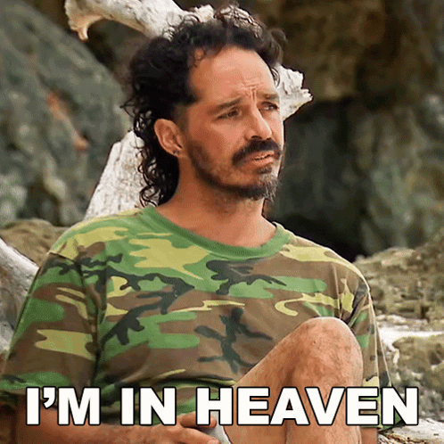 Man in Camouflage Shirt Saying Im in Heaven