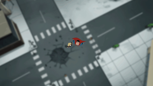 Man in Cape Flying Over Intersection