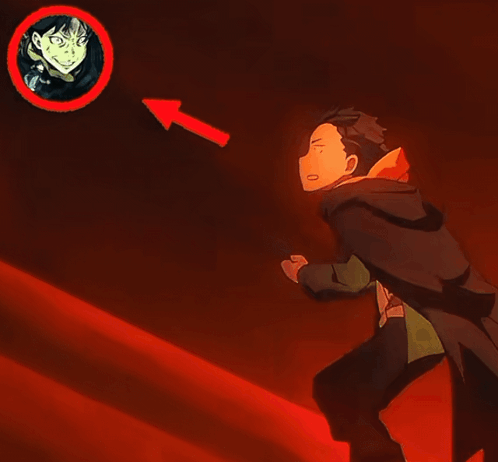 Man in Cape Points at Man in Red Circle