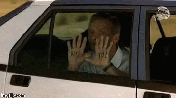 Man in Car with Hands Painted Aiu To