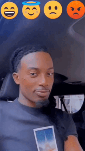 Man In Car With Smiley Faces Holding Phone GIF