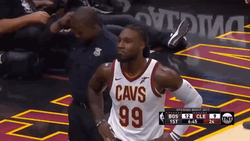 Man In Cavs Jersey On Court GIF