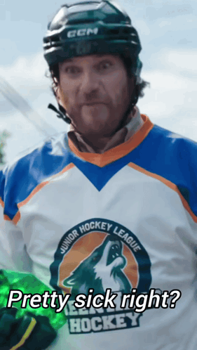Man in CCM Helmet and Hockey Jersey