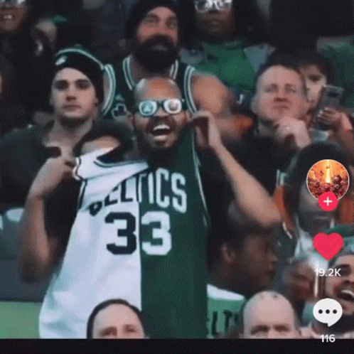 Man in Celtics 33 Jersey in Crowd