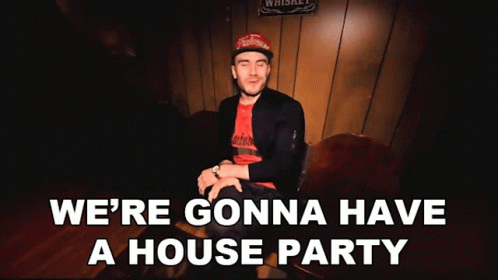 Man in Chair Saying We're Gonna Have a House Party