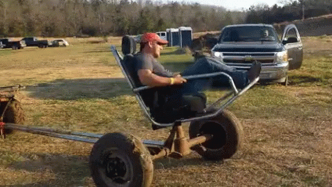 Man In Chair With Feet Up By Silver Truck GIF