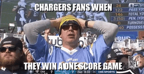 Man In Chargers Jersey Holding Head GIF