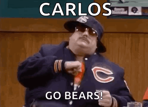 Man in Chicago Bears Jacket Pointing Saying Go Bears