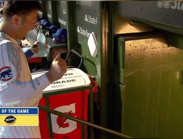 Man in Chicago Cubs Jersey With Gatorade Cooler