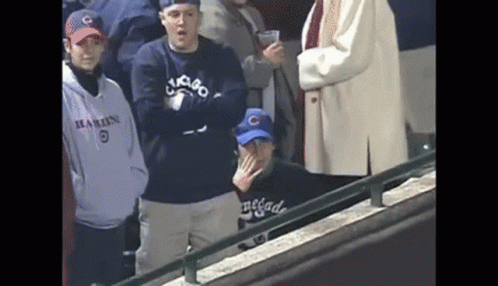 Man In Chicago Cubs Sweatshirt In Crowd GIF