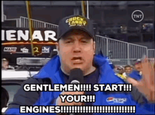 Man in Chuck Larry Hat Says Gentlemen Start Your Engines