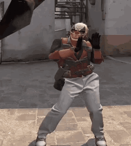 Man in Clown Mask and Gloves Dancing in Video Game