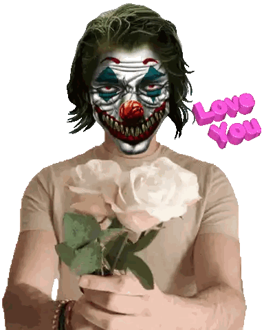 Man in Clown Mask Holding Roses
