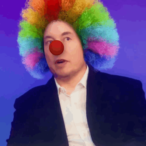 Man in Clown Wig and Red Nose