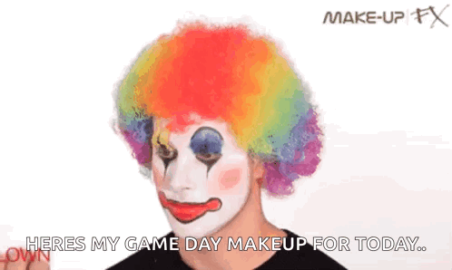 Man in Clown Wig Applying Makeup