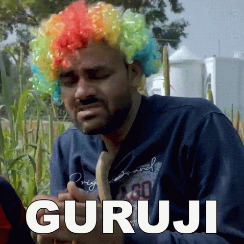 Man In Clown Wig Eating Banana Guruji GIF