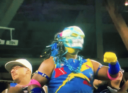 Man In Colorful Costume In Front Of Basketball Court 2014 GIF