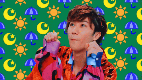 Man In Colorful Shirt On Patterned Green Background GIF