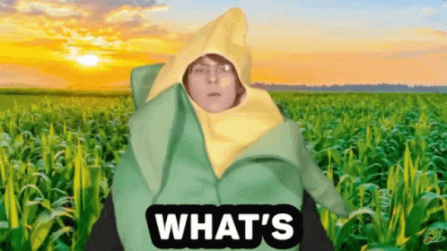 Man in Corn on the Cob Costume Saying What