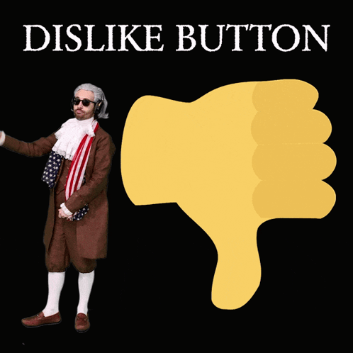 Man in Costume Beside Thumbs Down Dislike Button