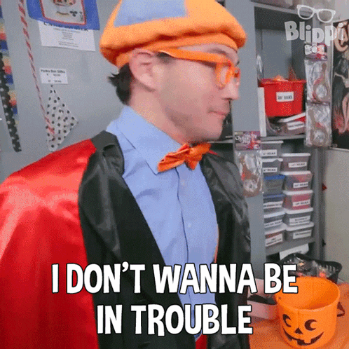 Man In Costume Says I Don't Wanna Be In Trouble GIF