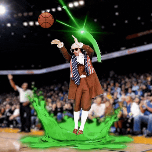Man In Costume Throwing Basketball GIF