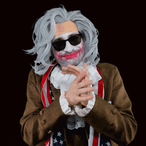 Man in Costume with Bandage and Red Face Paint