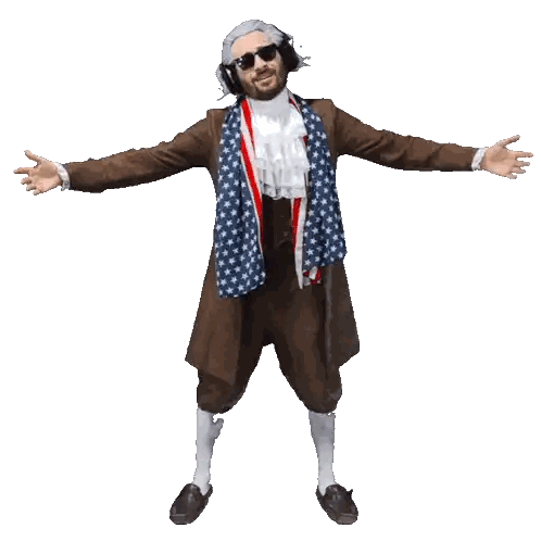 Man in Costume with Headphones and American Flag Scarf