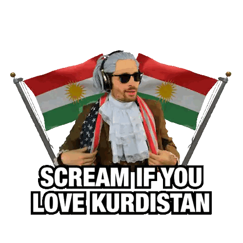 Man in Costume with Kurdistan Flag and Scream Words