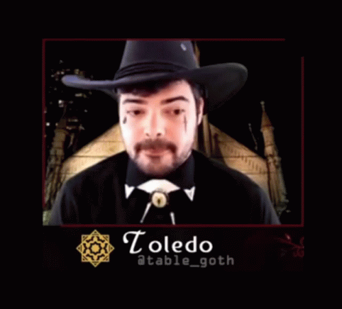 Man in Cowboy Hat and Bow Tie With Name Toledo