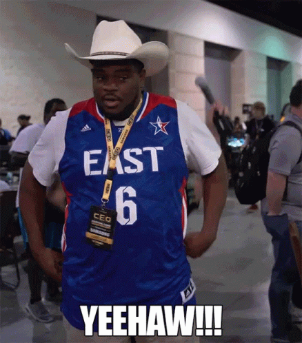 Man in Cowboy Hat and East 6 Jersey Yeehaw