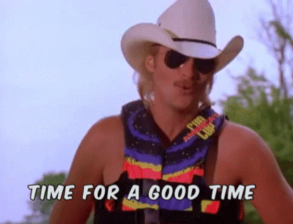 Man in Cowboy Hat and Sunglasses Saying Time for a Good Time